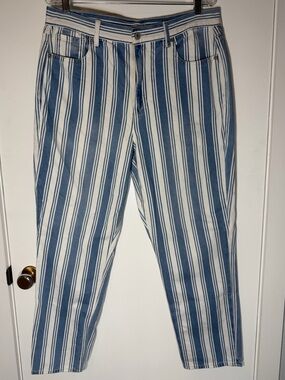 AMERICAN EAGLE OUTFITTERS Blue White Striped Mom Jeans Size 14 Reg no stretch